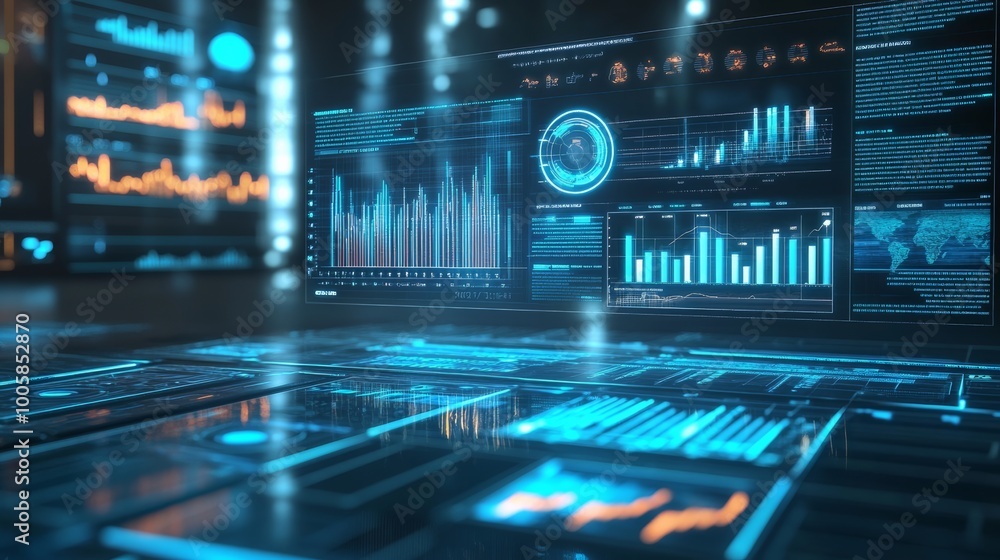 Aufkleber futuristic digital interface with data and charts.