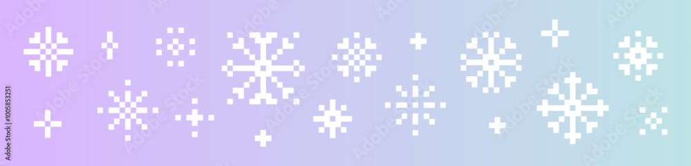 Poster winter gradient background. set of y2k pixel art snowflake icons. winter game elements. christmas pa