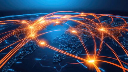 Obraz premium A digital globe with vibrant network connections showcasing global communication and technology integration.