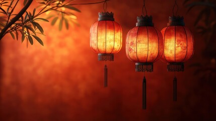 Elegant Red Lanterns Against Warm Background