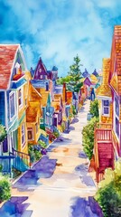 Fototapeta premium Colorful houses on a bright street under