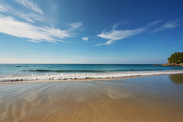 Obraz premium Beautiful Blue sky with white clouds on a fantastic beach