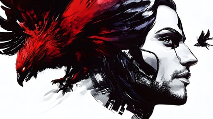 Fototapeta premium Abstract Portrait with Bird and Man