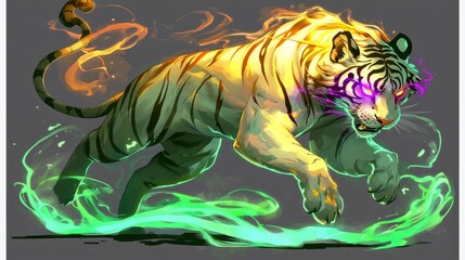 Mystical White Tiger with Glowing Eyes and Energy Trails
