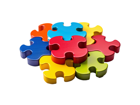 a group of colorful puzzle pieces