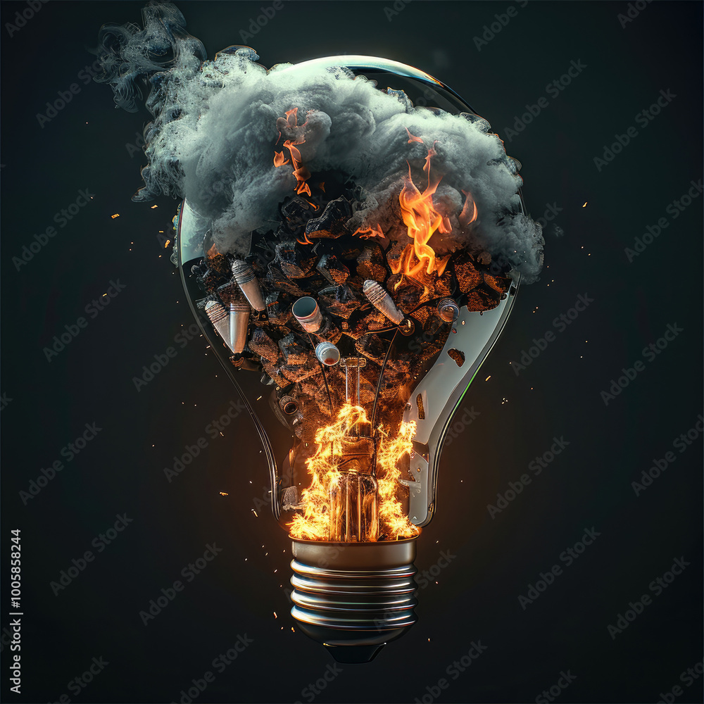 Poster light bulb. burning garbage inside the bulb.