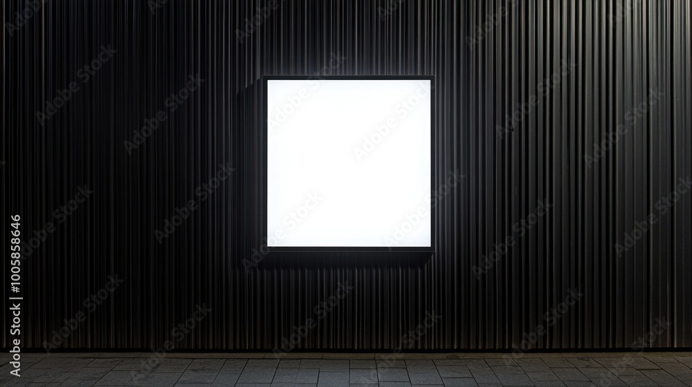 Poster a blank illuminated square frame on a textured wall, suggesting a display or advertising space.