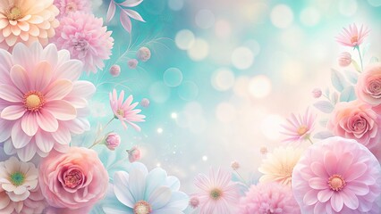 Obraz premium Pastel Blooms and Delicate Lights on a Soft Blue Background