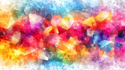 Abstract Watercolor Background with Geometric Shapes and Bright Colors