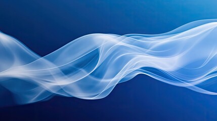 White smoke billowing in elegant curves against a deep blue background, creating an abstract, mysterious atmosphere.
