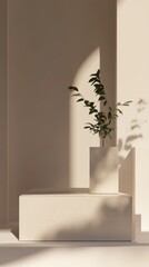 Design a minimalist and aesthetic podium to promote a product, combining sleek lines and modern elegance for maximum visual appeal