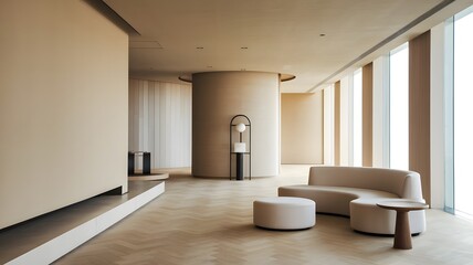 Modern living room interior with a blank wall modern furniture and big size window lamp shadow