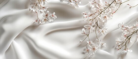 Naklejka premium Design an elegant white canvas background adorned with delicate floral accents, ideal for presenting your product with a touch of sophistication and natural beauty 