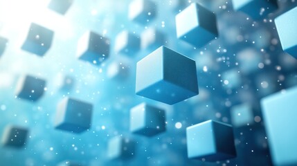 Abstract Blue Cubes Floating in Space