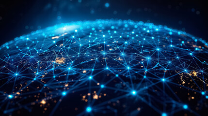 Obraz premium Connection lines around the Earth's surface, view from space. future technology backdrop with circles and lines