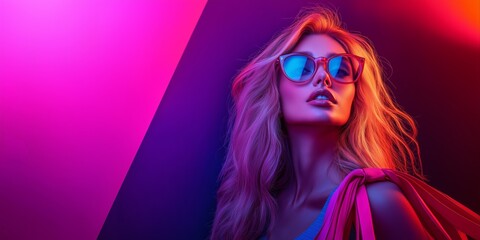 Confident shopper in neon lights