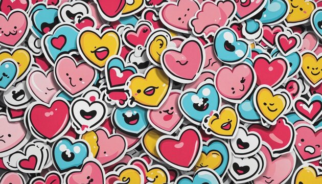 Heart shape cartoon face sticker label pattern graphic