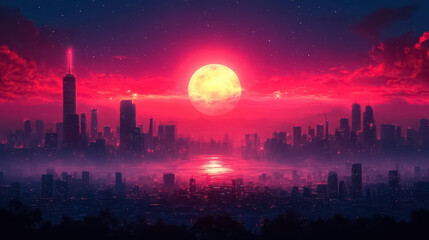 city view at night, fantasy art