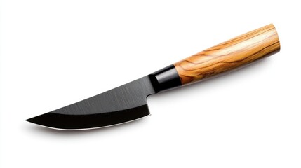 A high-quality kitchen knife with a sleek black blade and elegant wooden handle, perfect for culinary tasks and food preparation.