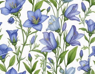 set of blue flowers, watercolor on white background