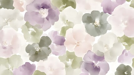 Watercolor Floral Seamless Pattern   Purple  Green  and Pink Flowers on White Background