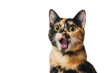 Surprised tortoiseshell cat portrait funny