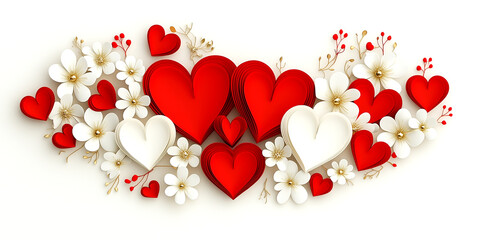 A bouquet of red and white hearts with gold accents. The flowers are arranged in a way that they look like they are blooming. Concept of love and affection