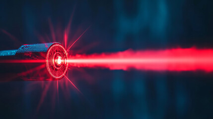A red laser beam shines brightly against a dark background. This illustration shows the power and precision of a security laser.