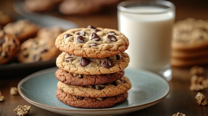 Stack of Chocolate Chip Cookies on Plate