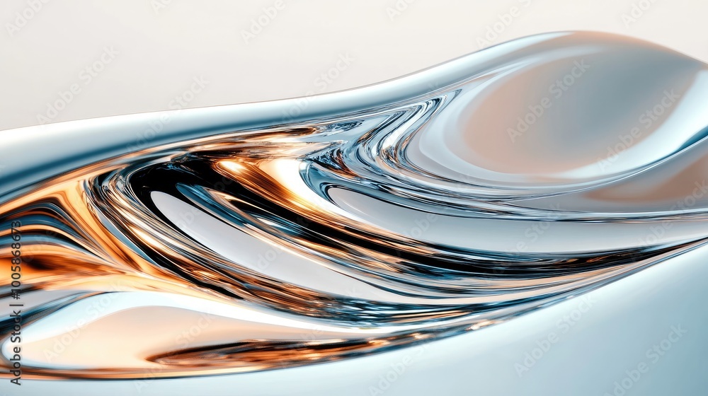 Poster a mesmerizing abstract design featuring smooth metallic textures and flowing patterns, evoking a sen