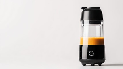 A modern blender with a sleek design, showcasing vibrant orange juice inside. Perfect for kitchen and food photography.