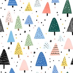 A Whimsical Watercolor Christmas Tree Pattern Featuring Festive Elements
