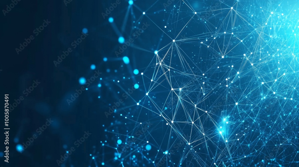 Poster abstract digital bridge on blue, network connection symbol lines, dots. technology background