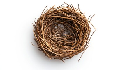 Obraz premium A natural bird nest made of twigs and grass, showcasing intricate design and texture, perfect for nature-themed projects.