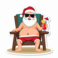 Sticker Santa Claus in sunglasses holding a cocktail