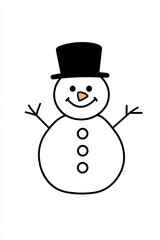 A minimalist and joyful snowman illustration featuring a top hat, carrot nose, and stick arms, perfect for holiday and winter-themed designs.