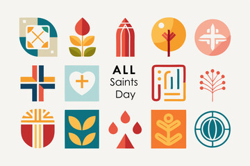 Abstract minimalist all saints day icon collection for seasonal design