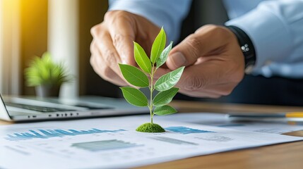 A person nurturing a small plant, symbolizing growth and sustainability in business and environmental practices.