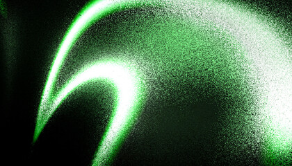 A gradient of white and green noise fades into a black background. A bright green light streaks across the image