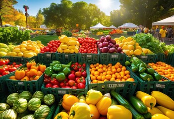 colorful variety fresh produce stacked nicely vibrant community donation event promoting healthy eating fresh choices, abundance, arrangement, appetizing