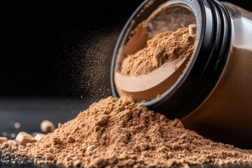 Brown Protein Powder Spilling from Jar