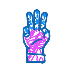 Naklejka premium three number hand gesture doodle icon sketch vector. three number hand gesture sign. isolated symbol illustration