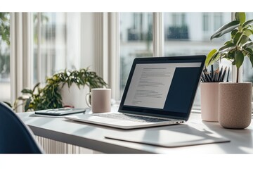 Fototapeta premium Modern Office Desk with Organized Workspace Essentials