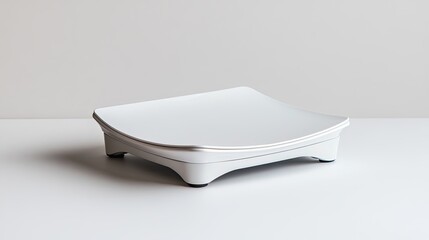 A sleek, modern white stand with a curved design, perfect for displaying items in a minimalist setting.