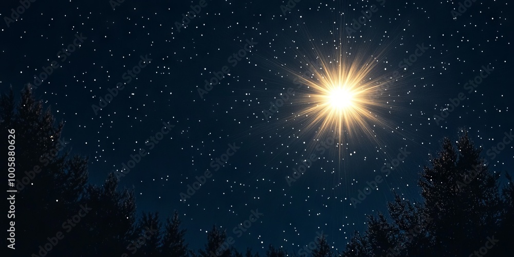 Canvas Prints a bright star shining in the night sky. the star is surrounded by a dark sky with many stars