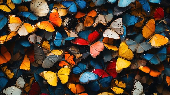 Many different bright butterflies as background, butterfly backgound