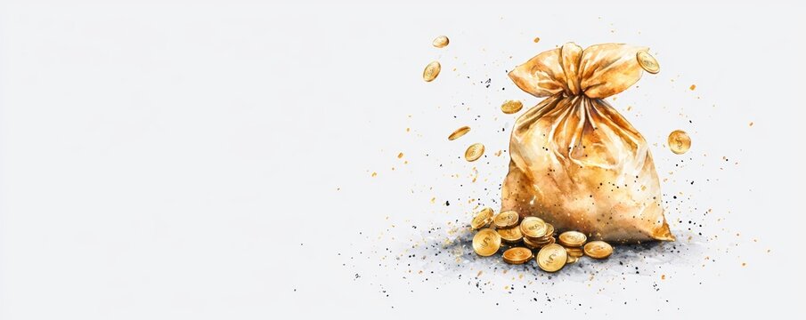 A 3D golden money bag, exuding wealth and abundance, perfect for conveying themes of financial growth, savings, or premium banking services.