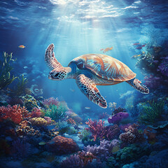 Obraz premium Underwater World with Sea Turtle