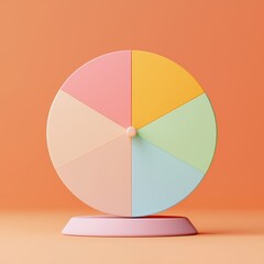 Fototapeta premium A colorful spinning wheel with pastel segments on a simple background, suggesting a game or decision-making tool.