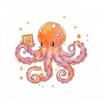 recommend clip art: Cute Octopus Holding a Book